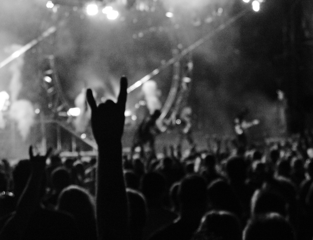 A rock concert crowd and stage, generic image